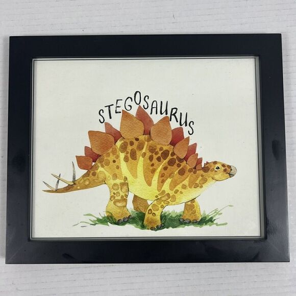 Dinosaur Wall Art for Kids Room Decor Framed Dinosaur Picture Stegosaurus - Picture 1 of 4